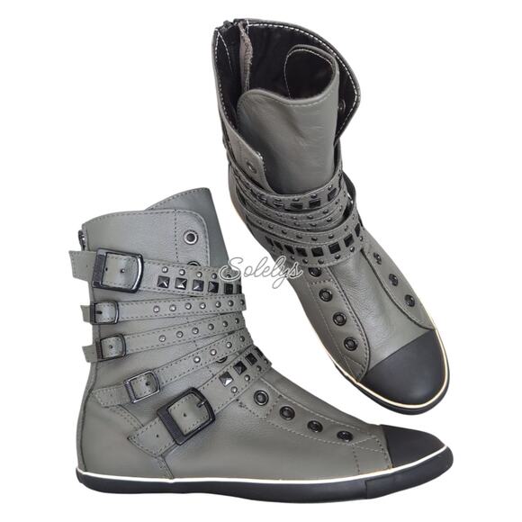 Converse 2011 RARE XHI Multi Five Buckle Strap Zip Leather High Top Sneaker Boot